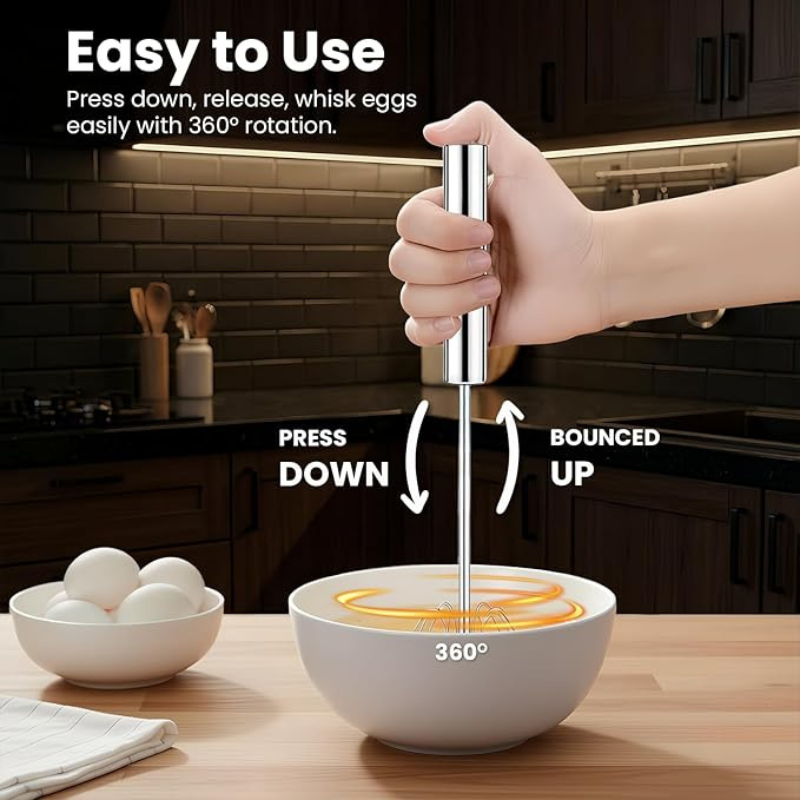 Premium Small Egg Blender | Hand Push Whisk (Pack Of 2) + Free Egg Separator