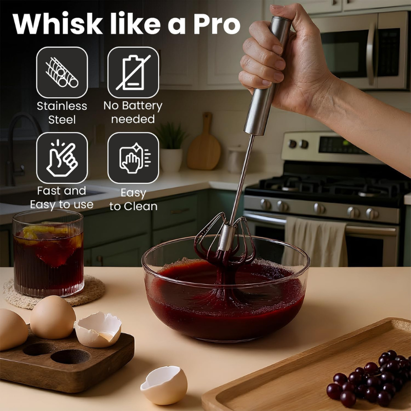 Premium Small Egg Blender | Hand Push Whisk (Pack Of 2) + Free Egg Separator