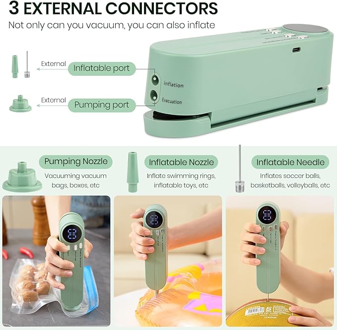 Mini Vacuum Sealer 3 in 1 Cordless Food Sealer for Dry/Moist Food Storage Portable Handheld