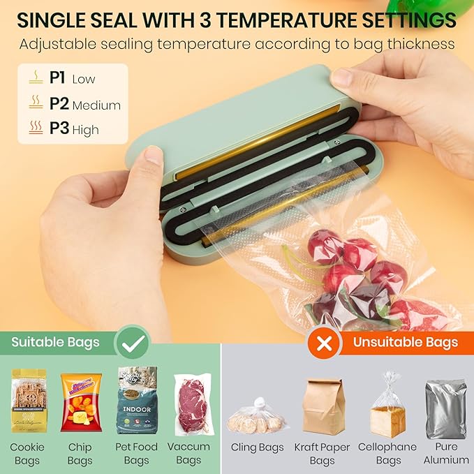 Mini Vacuum Sealer 3 in 1 Cordless Food Sealer for Dry/Moist Food Storage Portable Handheld