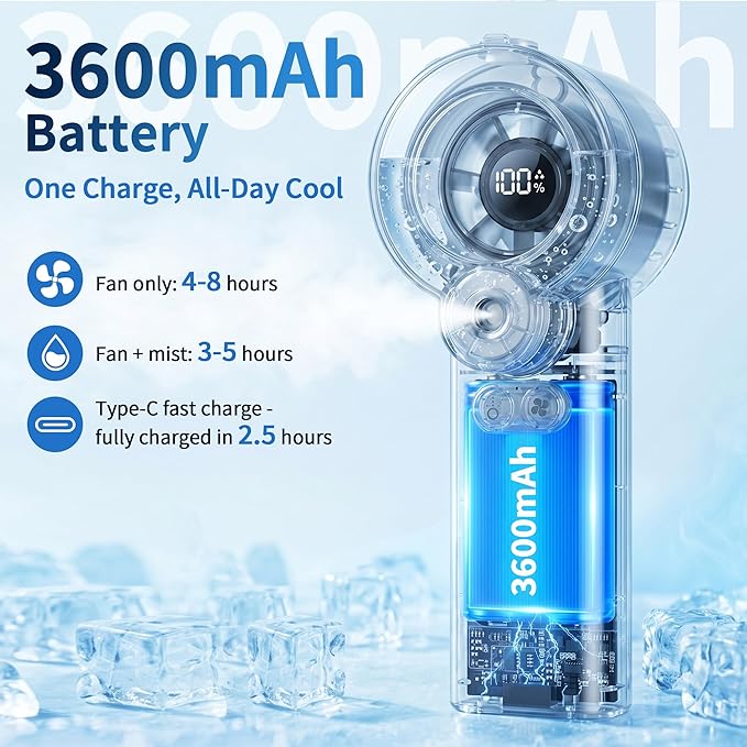 Misting Portable Handheld Fan |&nbsp; Rechargeable Battery | Cooling Fan for Travel