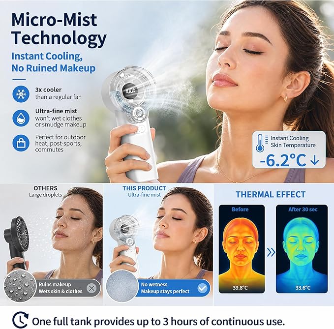 Misting Portable Handheld Fan |&nbsp; Rechargeable Battery | Cooling Fan for Travel