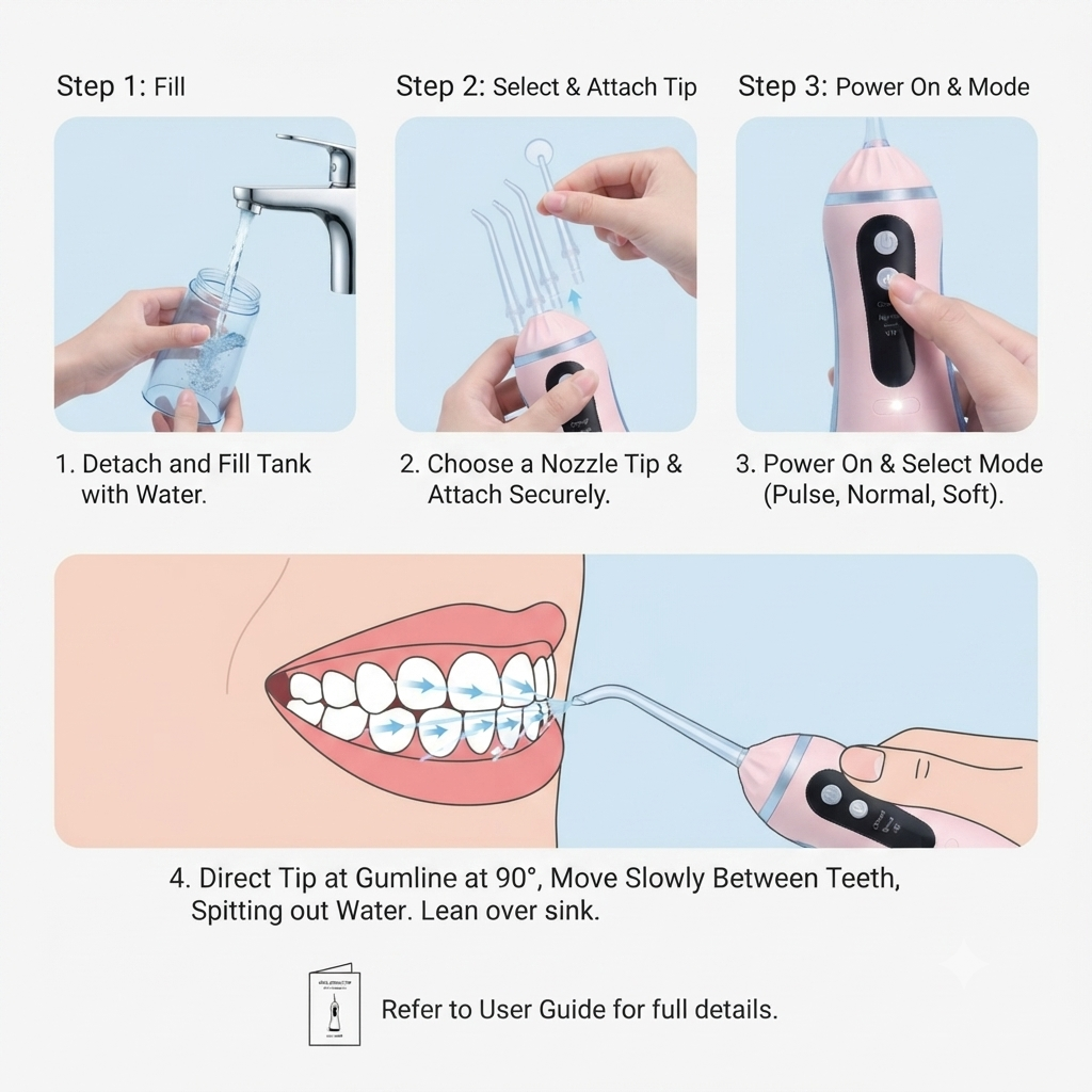 Electric Water Flosser, Cordless Portable Oral Irrigator, with 3 Modes And 4 Nozzles, Power Dental Flossers for Home Oral Care