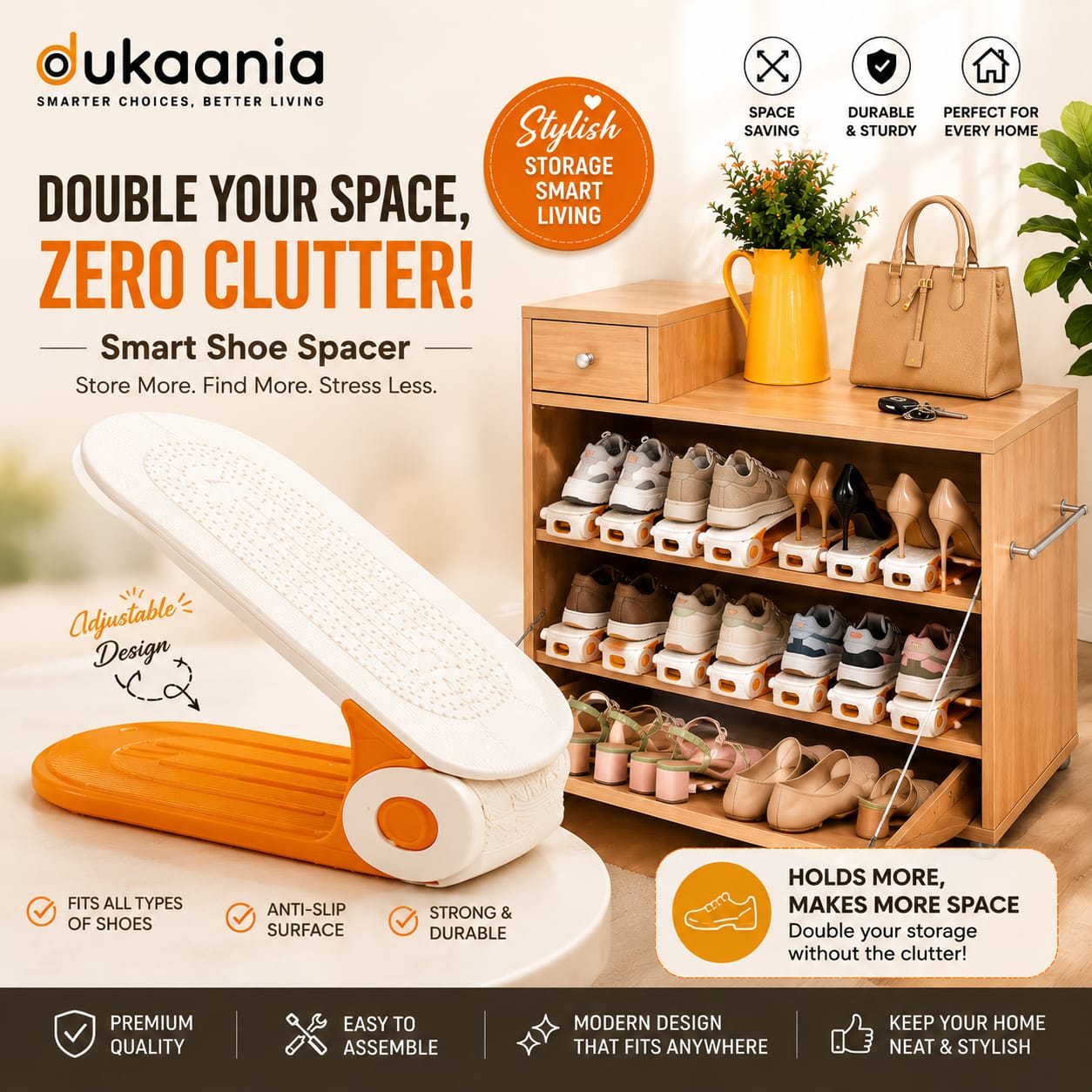 Adjustable Double Layer Plastic Shoe Slot Organizer | Installation Free Shoe Rack
