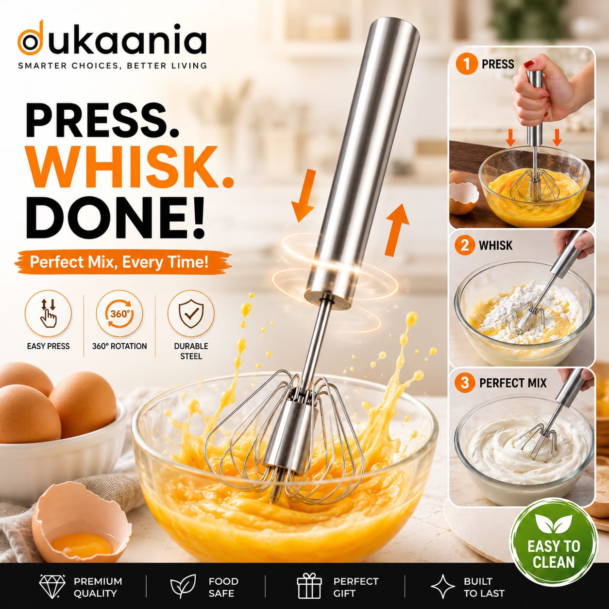 Premium Small Egg Blender | Hand Push Whisk (Pack Of 2) + Free Egg Separator