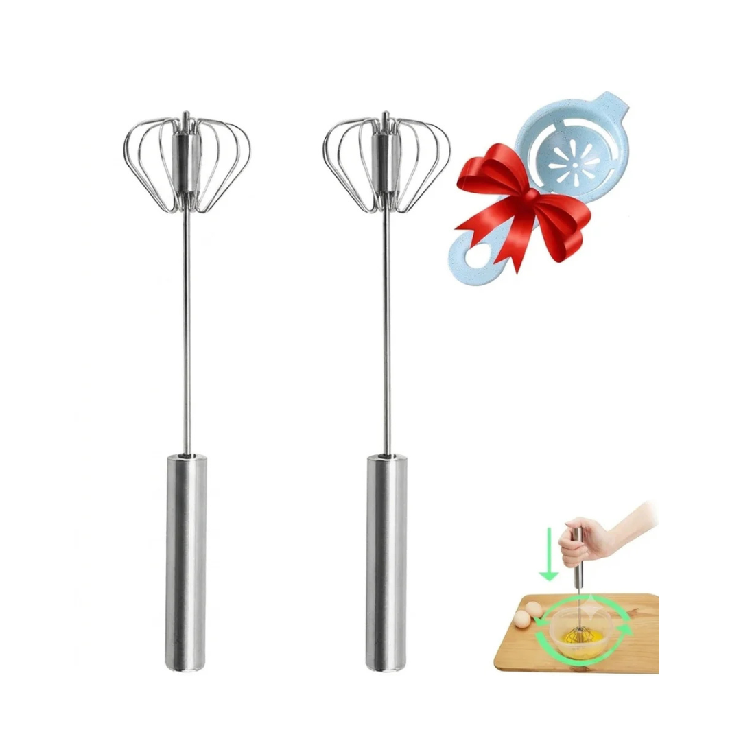 Premium Small Egg Blender | Hand Push Whisk (Pack Of 2) + Free Egg Separator